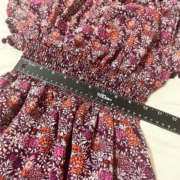 Misa Los Angeles Maribel Off the Shoulder Chiffon Pom Pom Floral Midi Dress XS - Picture 9 of 11